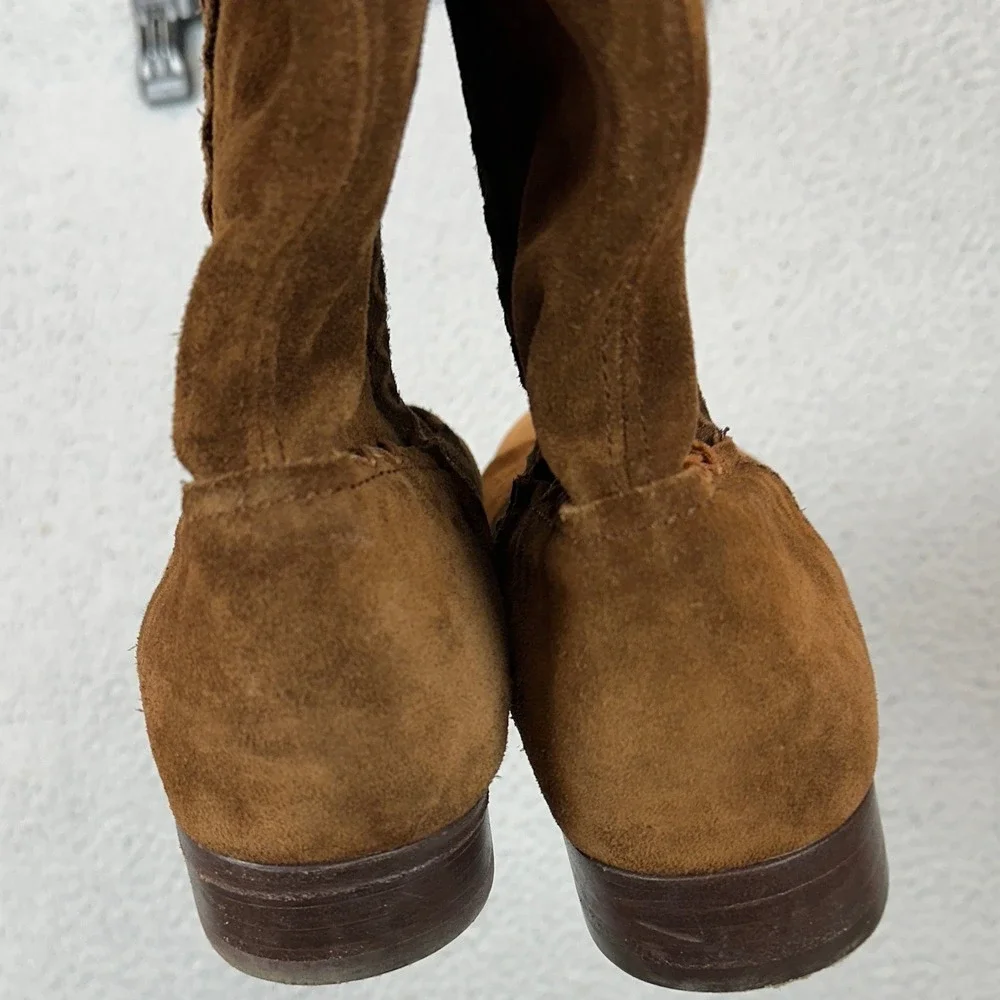 Frye Cara Tall Boots Womens 10 B Brown Suede Western Slouchy Whipstitch Slip On